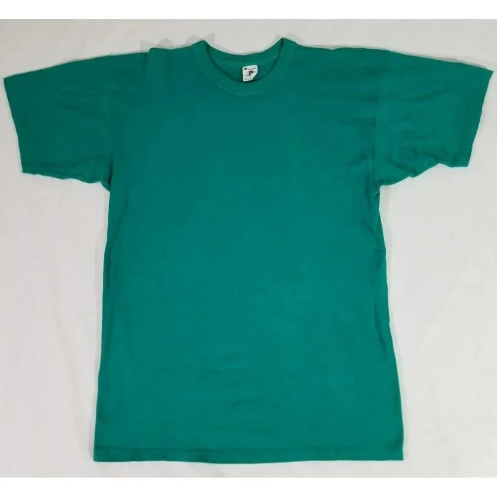 Vintage Champion 90's 100% Cotton Single Stitch Teal Blue USA Made Shirt Mens L - Picture 1 of 7